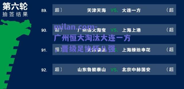 milan.com-广州恒大淘汰大连一方，晋级足协杯八强